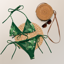 Load image into Gallery viewer, Green All-over print recycled string bikini
