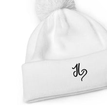 Load image into Gallery viewer, JLay White PomPom Beanie - Black Logo
